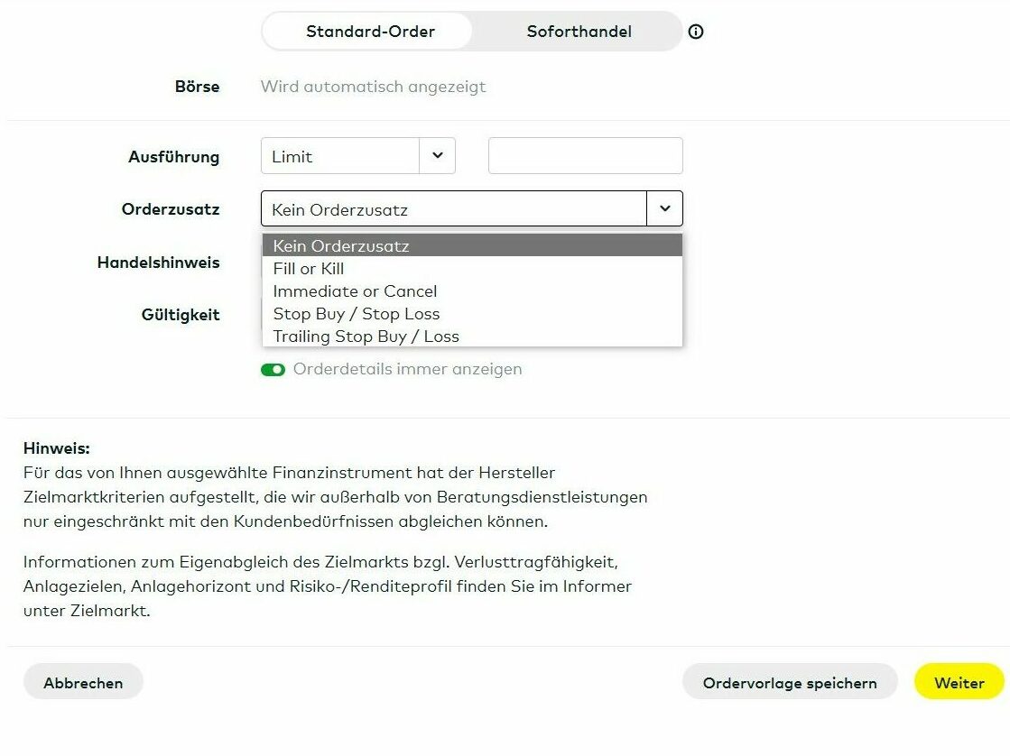Ordertypen Ordertypen beim Akienhandel